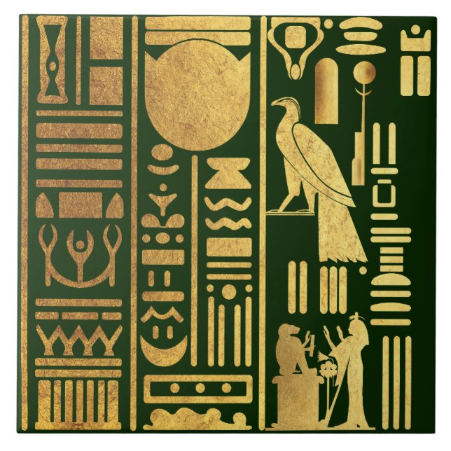 Egyptian Hieroglyphs Gold Foil Tile (Front)