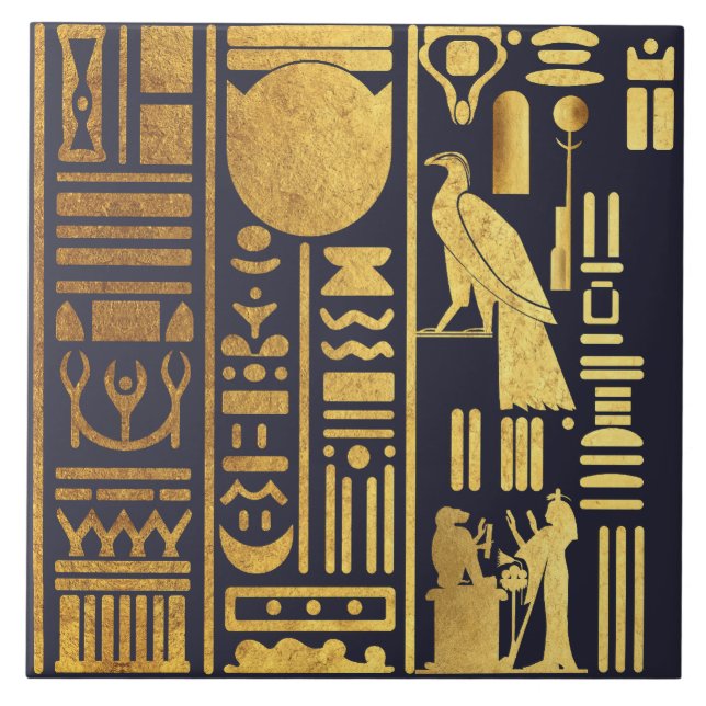 Egyptian Hieroglyphs Gold Foil Tile (Front)