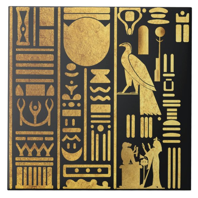 Egyptian Hieroglyphs Gold Foil Tile (Front)