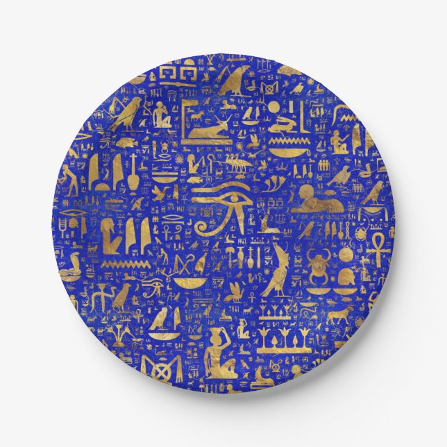 Egyptian hieroglyphs -Lapis Lazuli and Gold Paper Plate (Front)