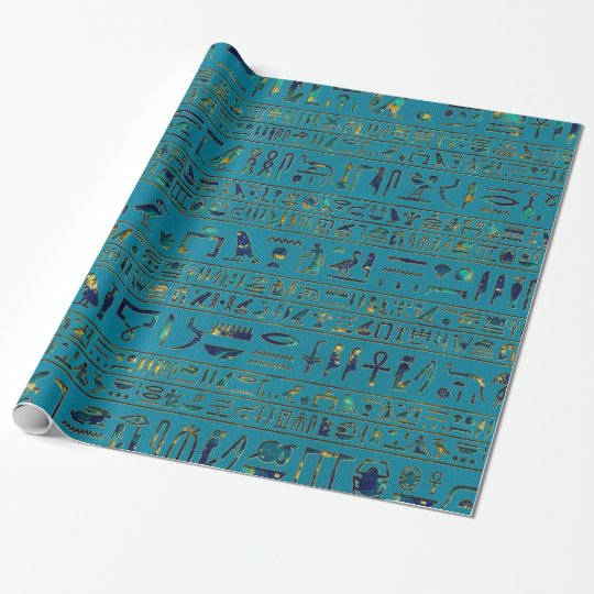 Egyptian hieroglyphs on teal leather texture wrapping paper | Zazzle.ca