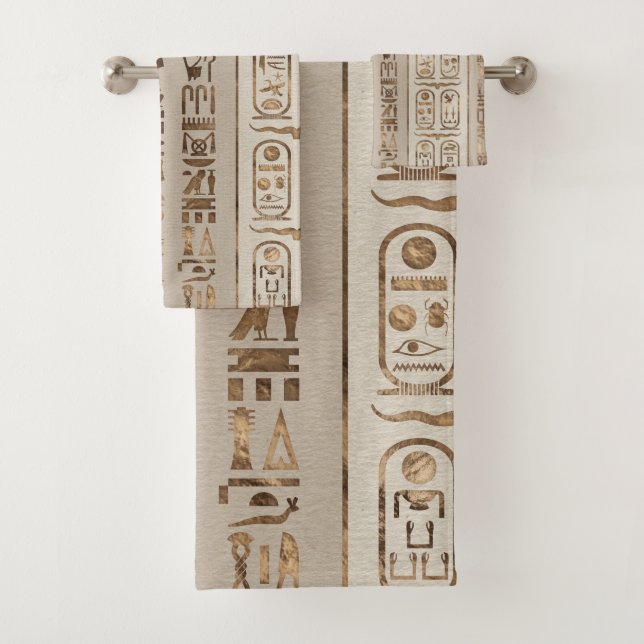 Egyptian hieroglyphs Pastel Gold Bath Towel Set (Insitu)