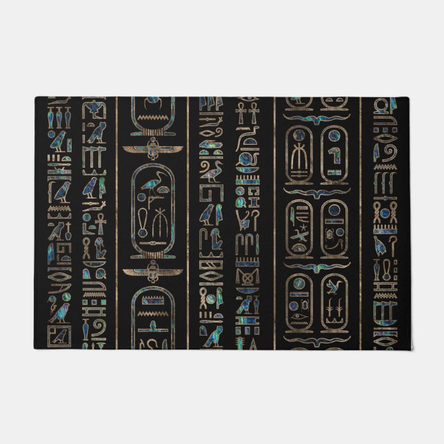 Egyptian hieroglyphs pattern Gold Abalone Doormat (Front)