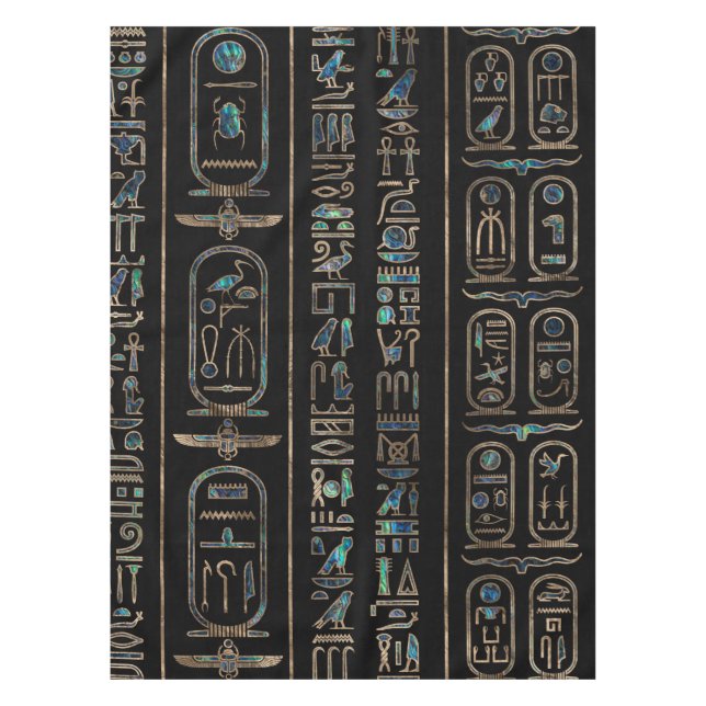 Egyptian hieroglyphs pattern Gold Abalone Tablecloth (Front)