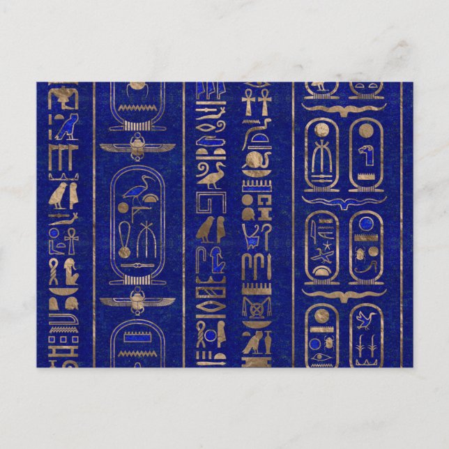 Egyptian hieroglyphs pattern Gold Lapis Lazuli Postcard (Front)