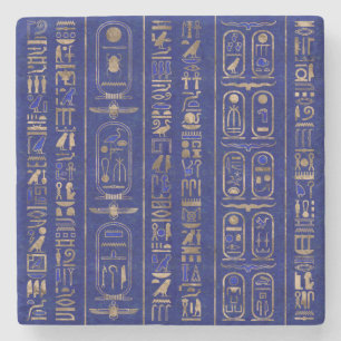 Egyptian hieroglyphs pattern Gold Lapis Lazuli Stone Coaster