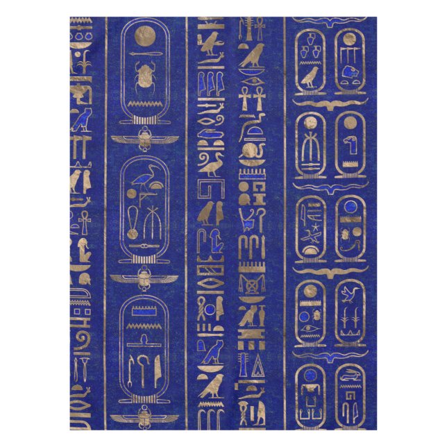 Egyptian hieroglyphs pattern Gold Lapis Lazuli Tablecloth (Front)