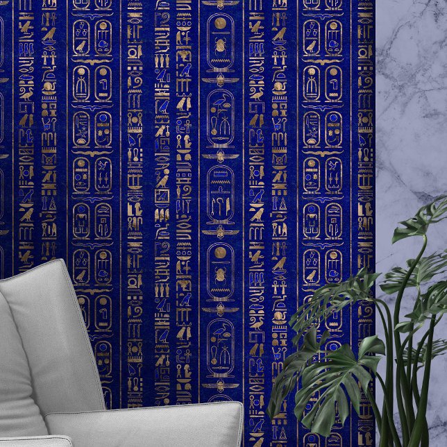 Egyptian hieroglyphs pattern Gold Lapis Lazuli Wallpaper (Creator Uploaded)