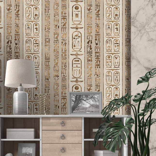 Egyptian hieroglyphs pattern pastel gold wallpaper (Creator Uploaded)