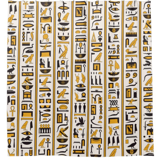 Egyptian hieroglyphs yellow-black colour seamless (Front)