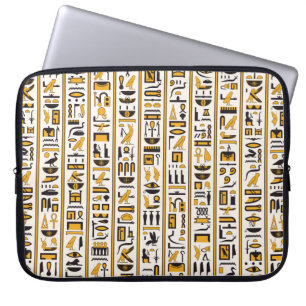 Egyptian hieroglyphs yellow-black colour seamless laptop sleeve