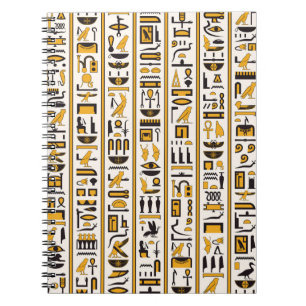 Egyptian hieroglyphs yellow-black colour seamless notebook