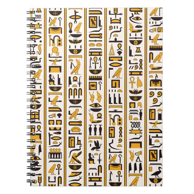 Egyptian hieroglyphs yellow-black colour seamless notebook (Front)