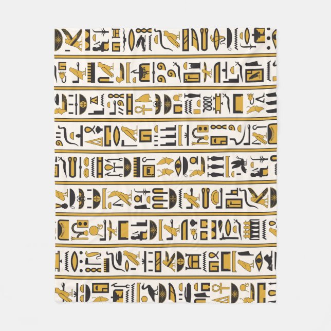 Egyptian Hieroglyphs: Yellow-Black Seamless. Fleece Blanket (Front)