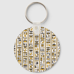 Egyptian Hieroglyphs: Yellow-Black Seamless. Keychain