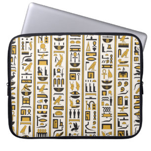 Egyptian Hieroglyphs: Yellow-Black Seamless. Laptop Sleeve