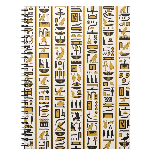 Egyptian Hieroglyphs: Yellow-Black Seamless. Notebook (Front)