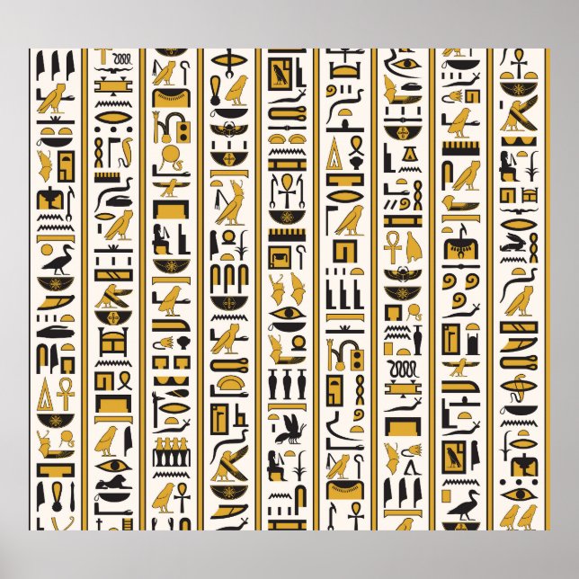 Egyptian Hieroglyphs: Yellow-Black Seamless. Poster (Front)