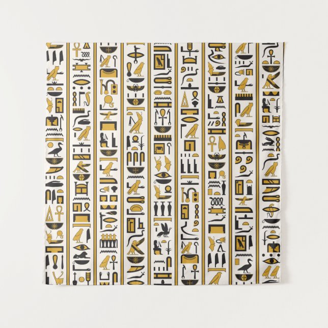 Egyptian Hieroglyphs: Yellow-Black Seamless. Tapestry (Front)