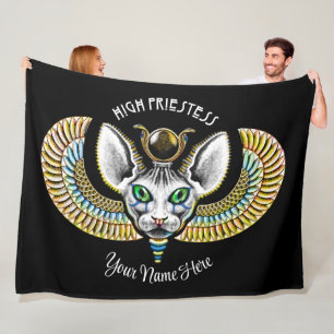 Egyptian High Priestess Black Magic Sphynx Cat Rex Fleece Blanket