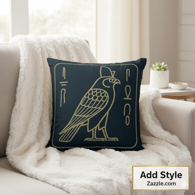 Egyptian Horus Falcon Ancient Hieroglyph Decor Throw Pillow (Creator Uploaded)