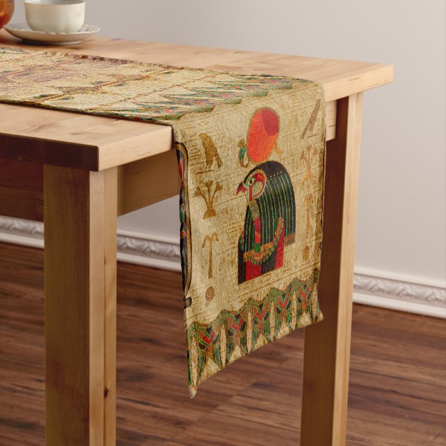 Egyptian Horus Ornament on Papyrus Short Table Runner (In Situ)