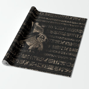 Egyptian Horus -vintage gold on black Wrapping Paper