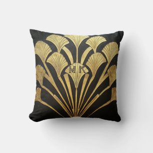 Egyptian Inspired Black and Gold Art Deco 16 x 16 Throw Pillow