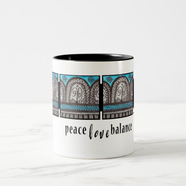 Egyptian Inspired Turquoise and Silver Arches Two-Tone Coffee Mug (Center)