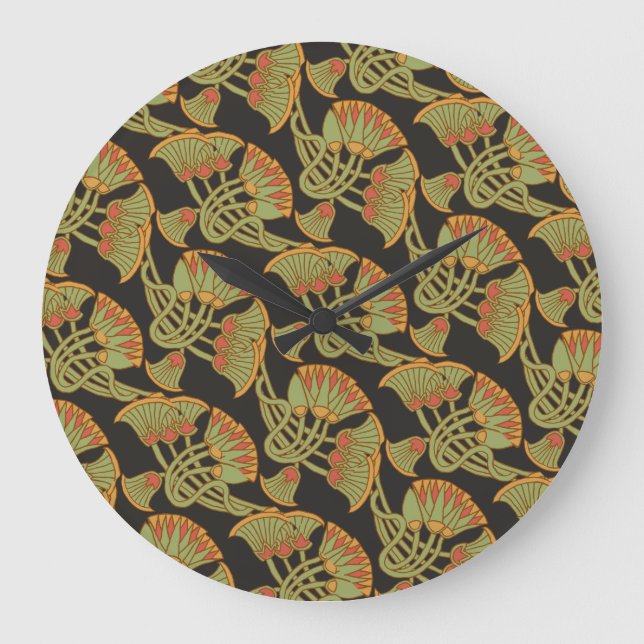Egyptian Lotus and Papyrus, Black Wall Clock (Front)