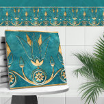 Egyptian Lotus Border - Turquoise Marble and Gold Tile<br><div class="desc">Egyptian Lotus Border - Turquoise Marble and Gold</div>