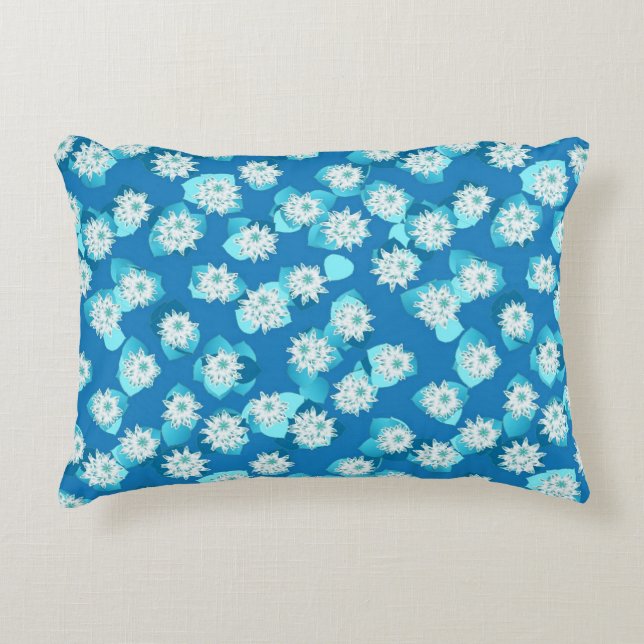 Egyptian Lotus pattern, cobalt and turquoise Accent Pillow (Front)