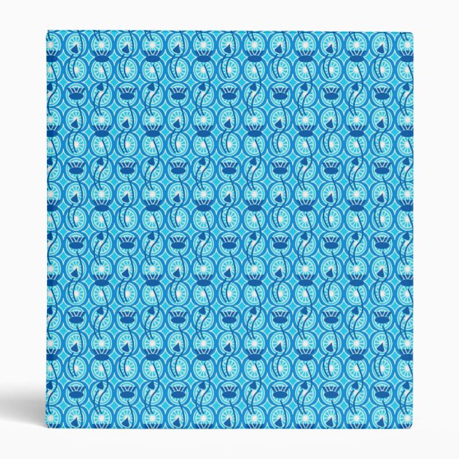 Egyptian Lotus pattern, cobalt and turquoise Binder (Front)