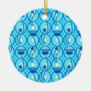 Egyptian Lotus pattern, cobalt and turquoise Ceramic Ornament