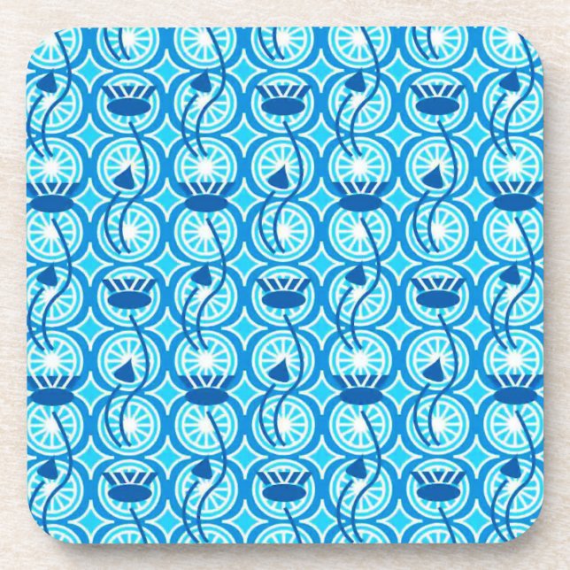 Egyptian Lotus pattern, cobalt and turquoise Coaster (Front)