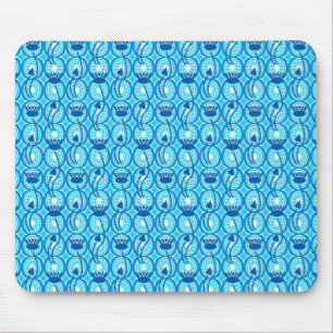 Egyptian Lotus pattern, cobalt and turquoise Mouse Pad