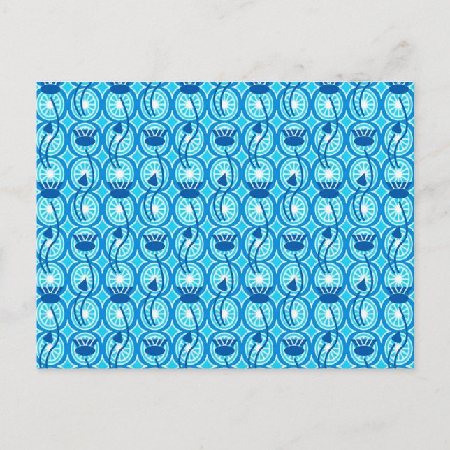 Egyptian Lotus pattern, cobalt and turquoise Postcard (Front)