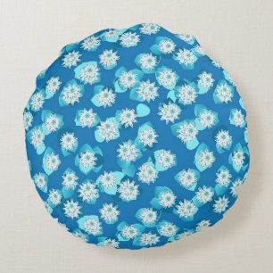 Egyptian Lotus pattern, cobalt and turquoise Round Pillow