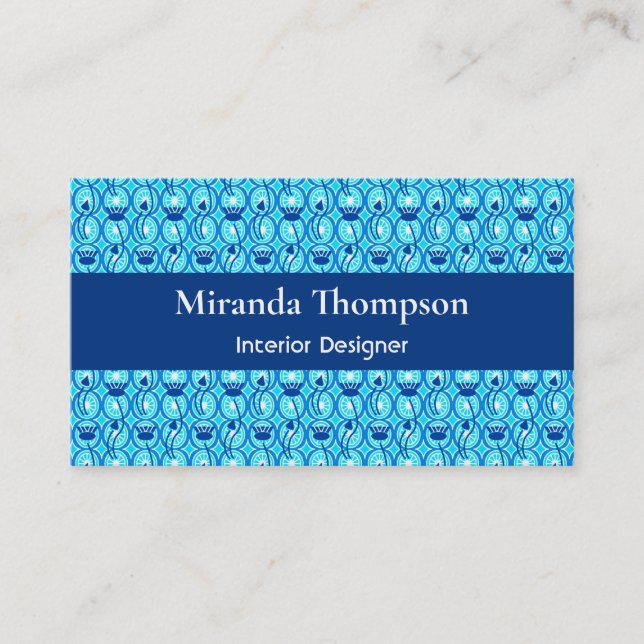 Egyptian Lotus Pattern, Cobalt Blue and Turquoise Business Card (Front)
