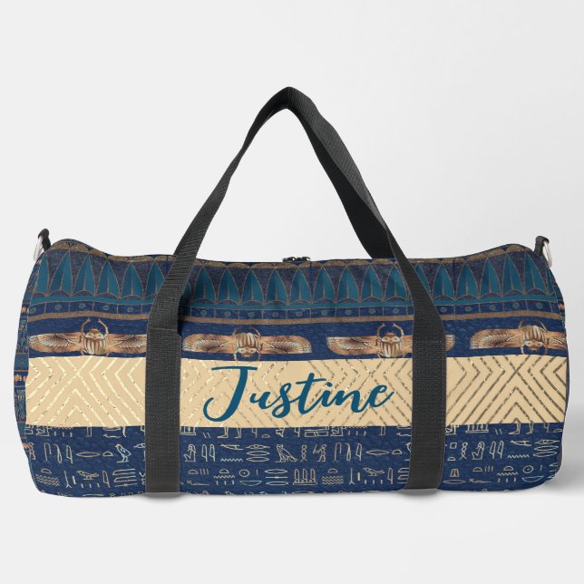 Egyptian Lotus Scarab Hieroglyphs Personalized Duffle Bag (Front)