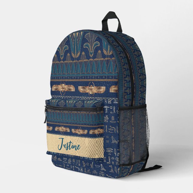  Egyptian Lotus Scarab Hieroglyphs Personalized Printed Backpack (Back Corner Right)