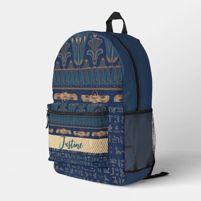  Egyptian Lotus Scarab Hieroglyphs Personalized Printed Backpack (Back Corner Right)