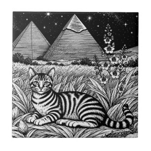 Egyptian Mau Cat Beneath the Pyramids Tile