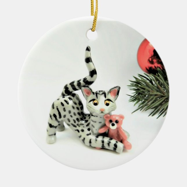 Egyptian Mau Cat Grey Ceramic Ornament (Front)