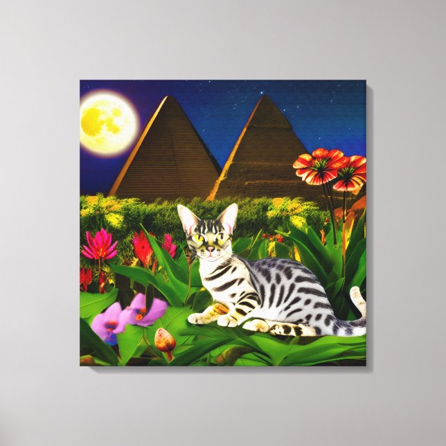 Egyptian Mau Cat in a Midnight Garden Canvas Print (Front)