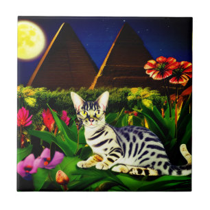 Egyptian Mau Cat in a Midnight Garden Tile