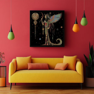 Egyptian Moon God Khonsu Rainbow Black Abstract  Poster