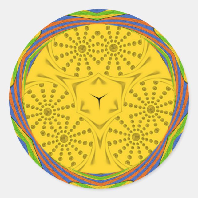 Egyptian Motif Art Print Chequered Frame Design Classic Round Sticker (Front)