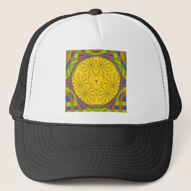 Egyptian Motif Art Print Chequered Frame Design Trucker Hat (Front)