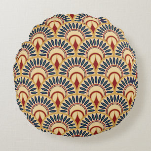 Egyptian Motif Fish Scales Seamless Pattern Round Pillow